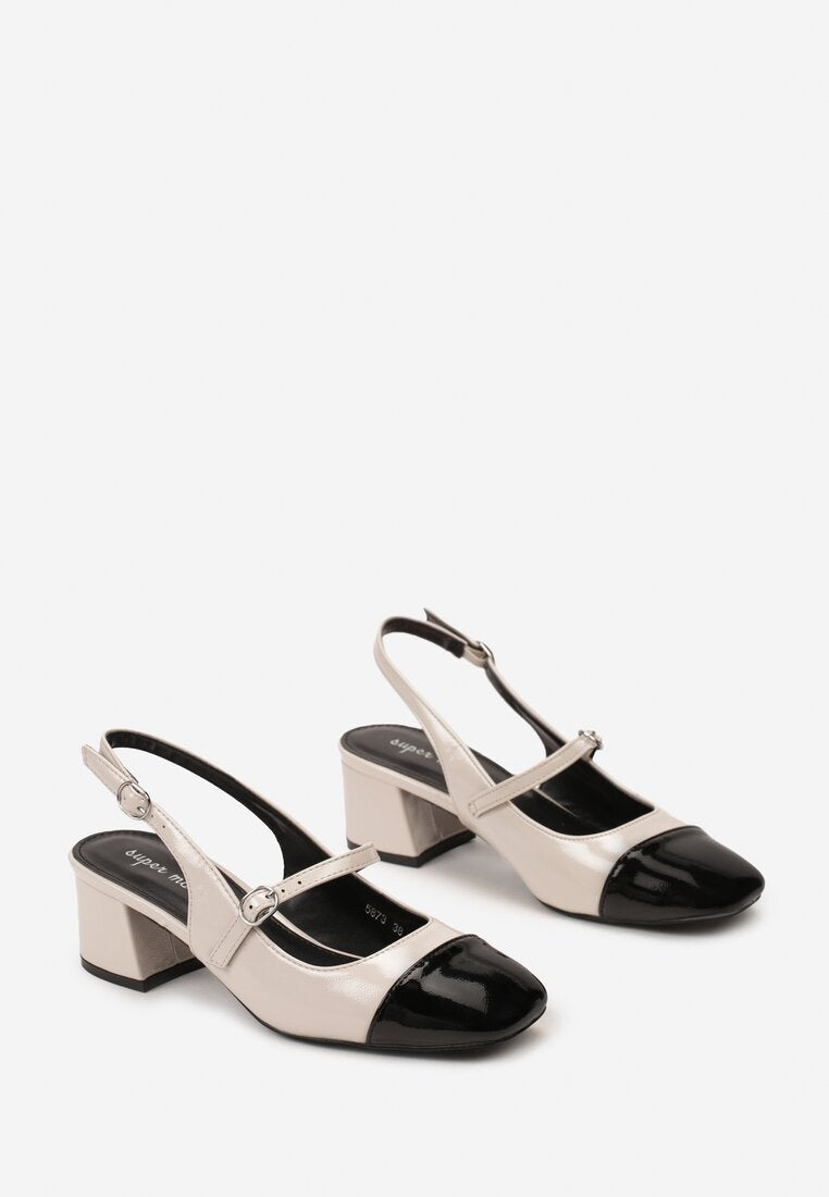 Escarpins avec bride talon ouvert, Beige verni