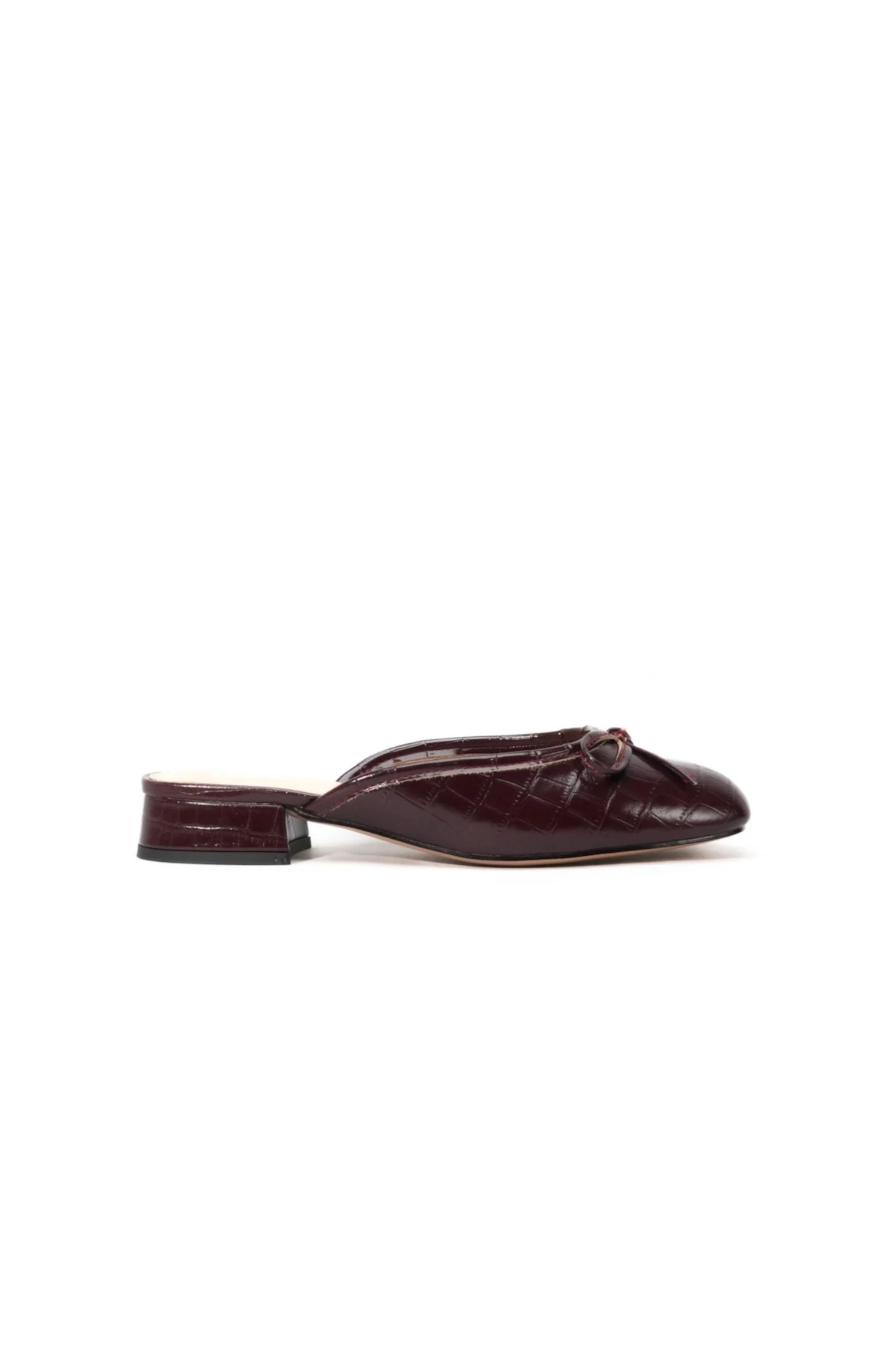 Mules Ballerines à Petit Talon Effet Croco Bordeaux
