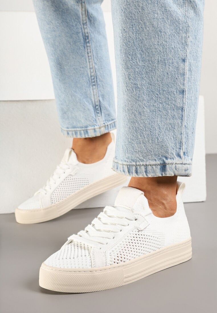 Baskets plates à lacet en tissu perforé, Blanc