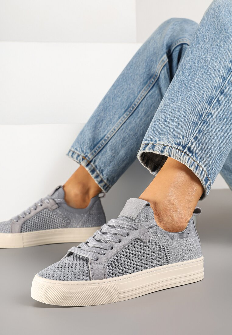 Baskets plates à lacet en tissu perforé, Gris