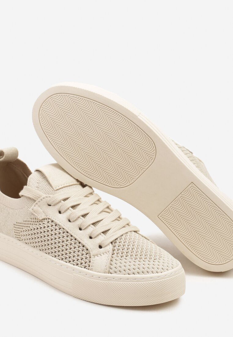 Baskets plates à lacet en tissu perforé, Beige