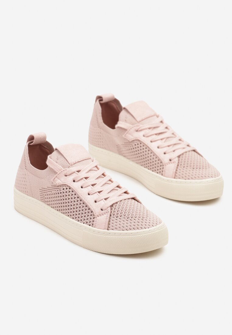 Baskets plates à lacet en tissu perforé, Rose pâle