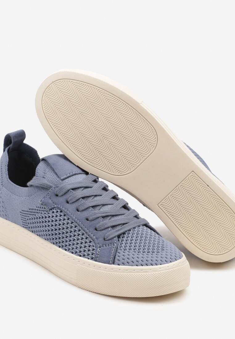 Baskets plates à lacet en tissu perforé, Bleu