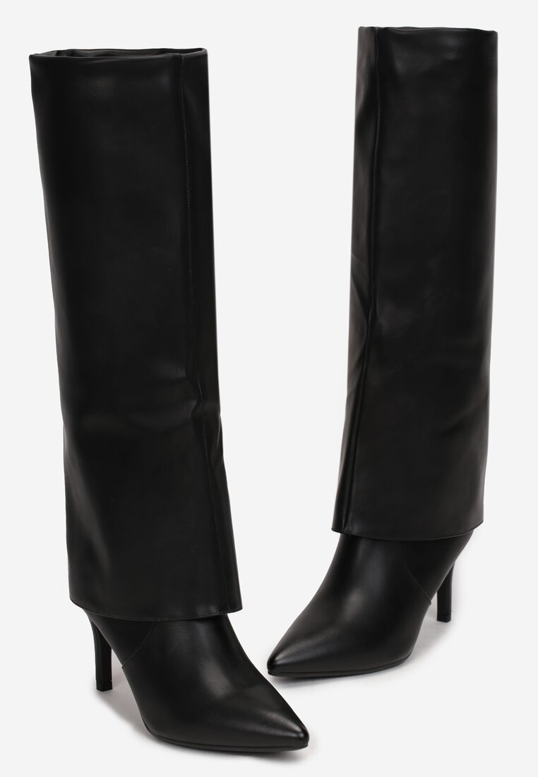 Bottes guêtres à talon aiguille et bout pointu, Noir