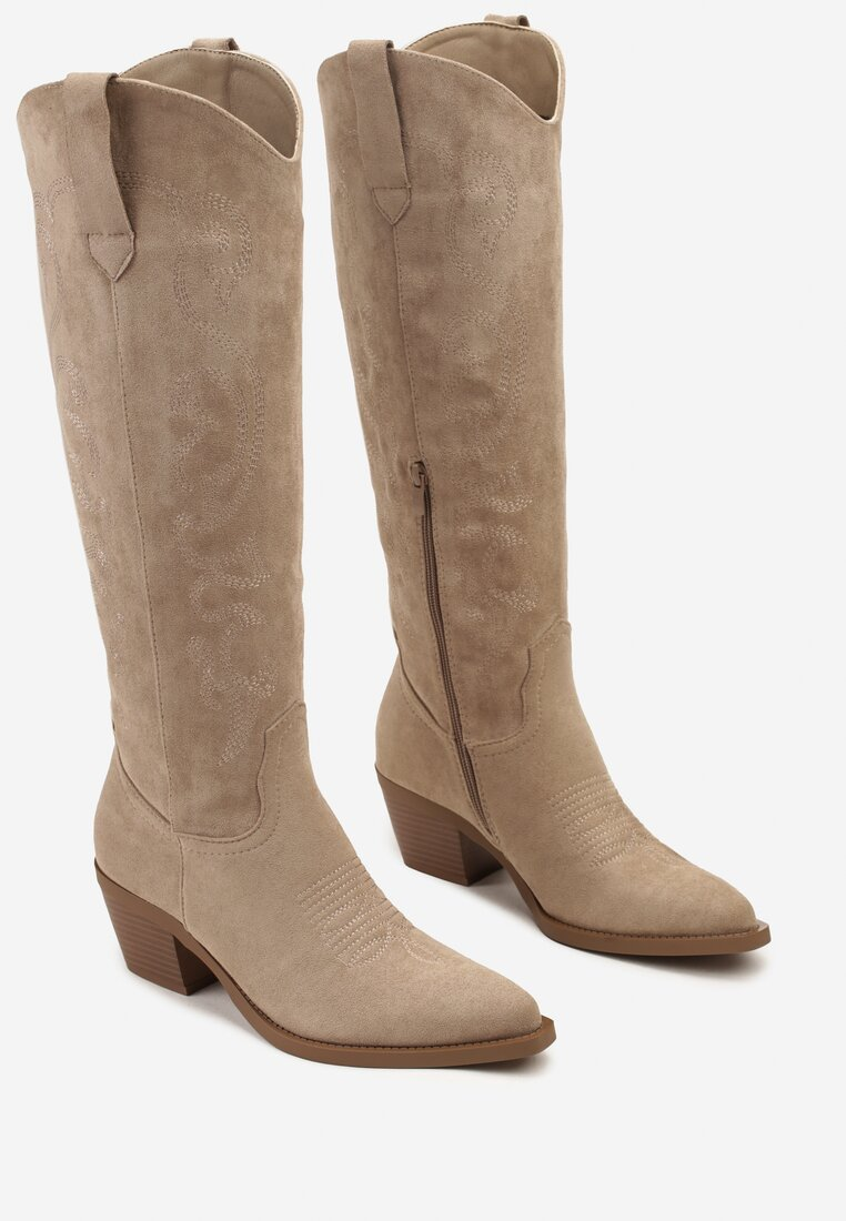 Botte Santiags suédine style Cowboy, Taupe