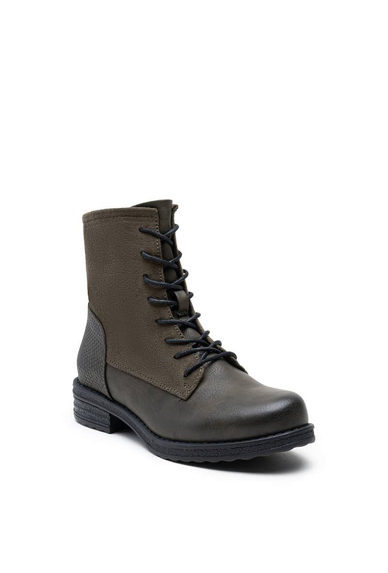 Bottines femmes plates à lacets, Kaki olive