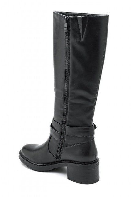 Bottes cavalières plateforme talon bloc, Noir