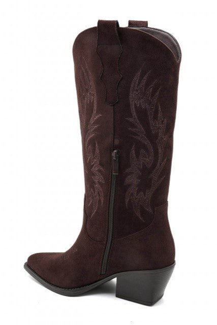 Bottes Santiags suédine style Cowboy, Marron