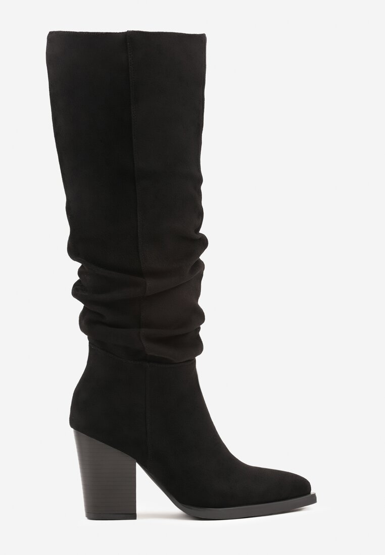 Bottes bout pointu effet plissé à talon bloc, Noir