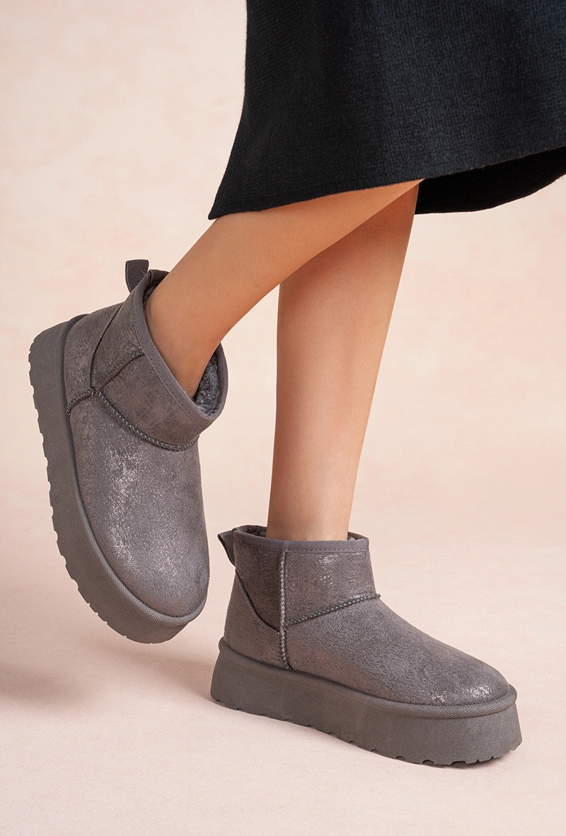 Bottines fourrées à plateforme, Gris métal