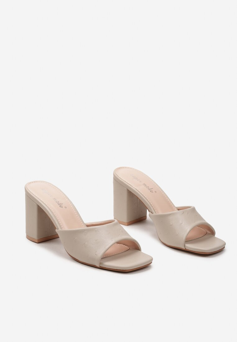 Mules à talons carrés pour femmes, Beige
