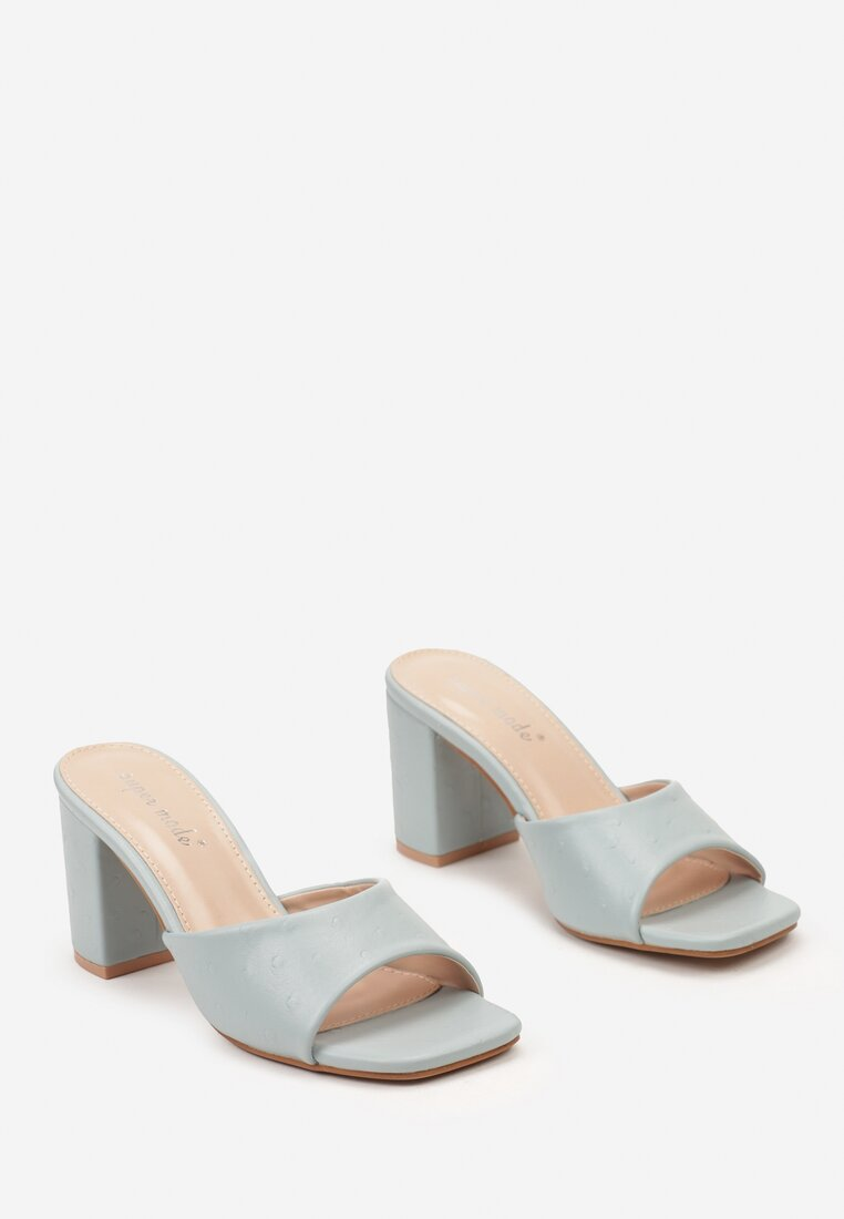 Mules à talons carrés pour femmes, Bleu pastel