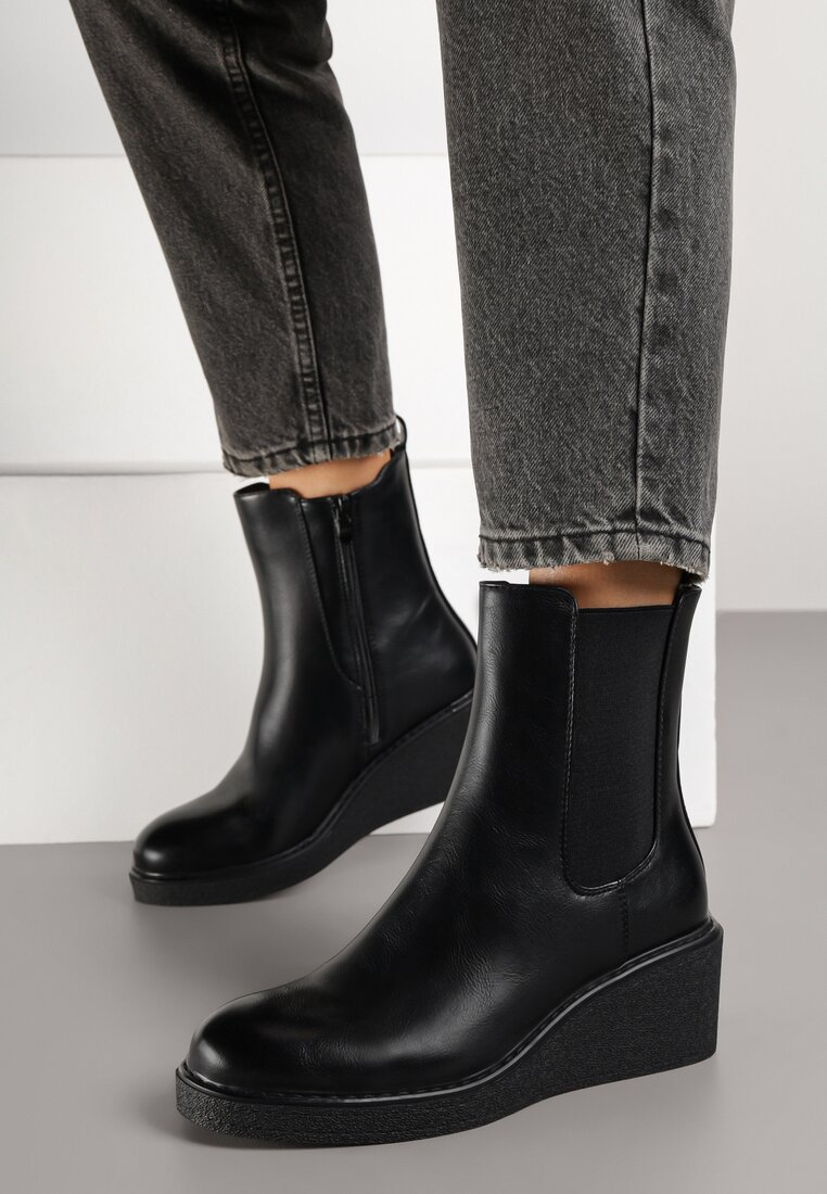 Bottines femmes compensées à plateforme, Noir