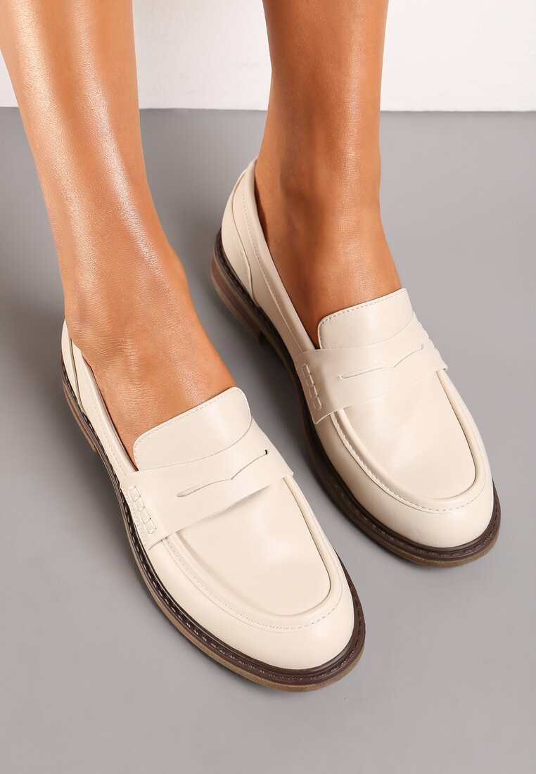 Mocassins femmes plates, Beige écru