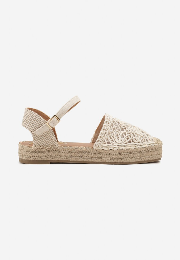 Espadrille dentelle à bride avec motif florale, beige