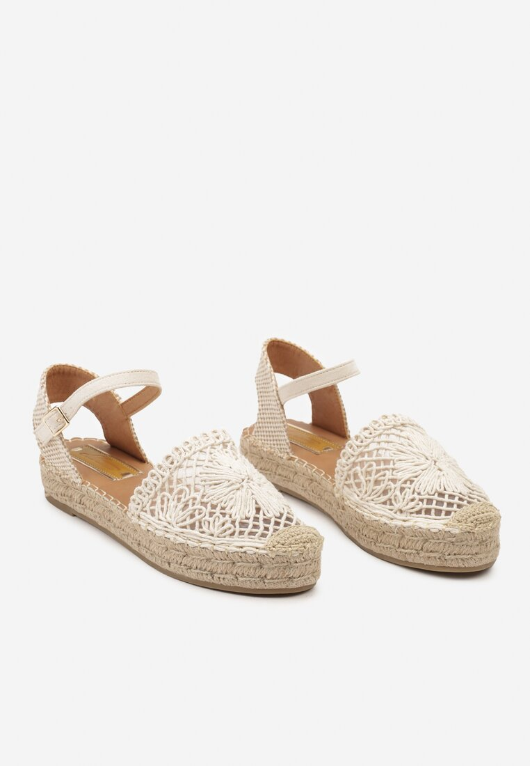 Espadrille dentelle à bride avec motif florale, beige