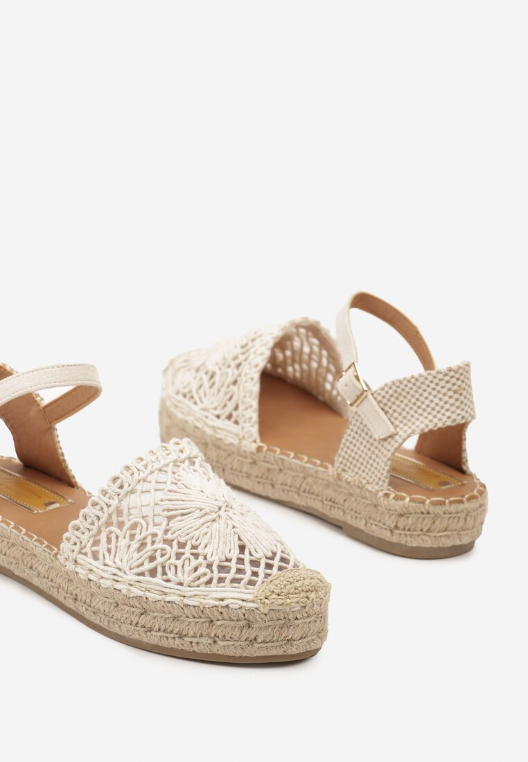 Espadrille dentelle à bride avec motif florale, beige