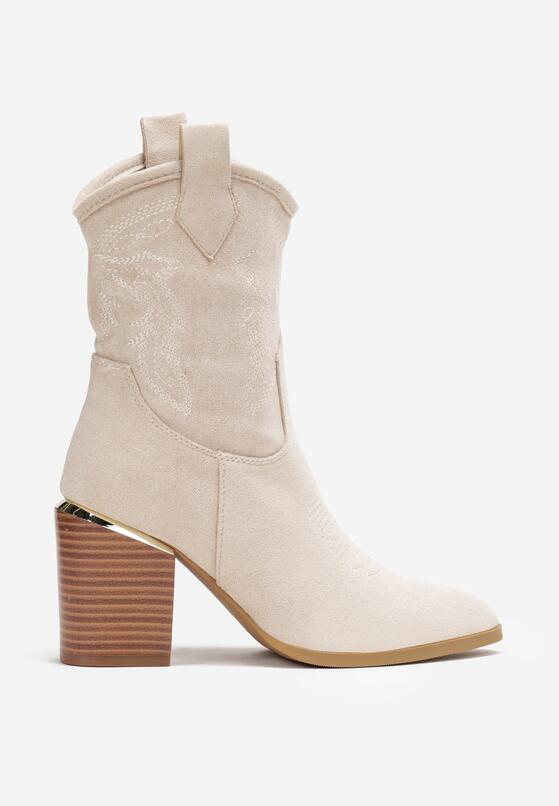 Bottes Santiags mi-mollet Style Western, Beige
