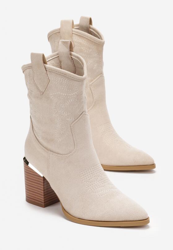Bottes Santiags mi-mollet Style Western, Beige
