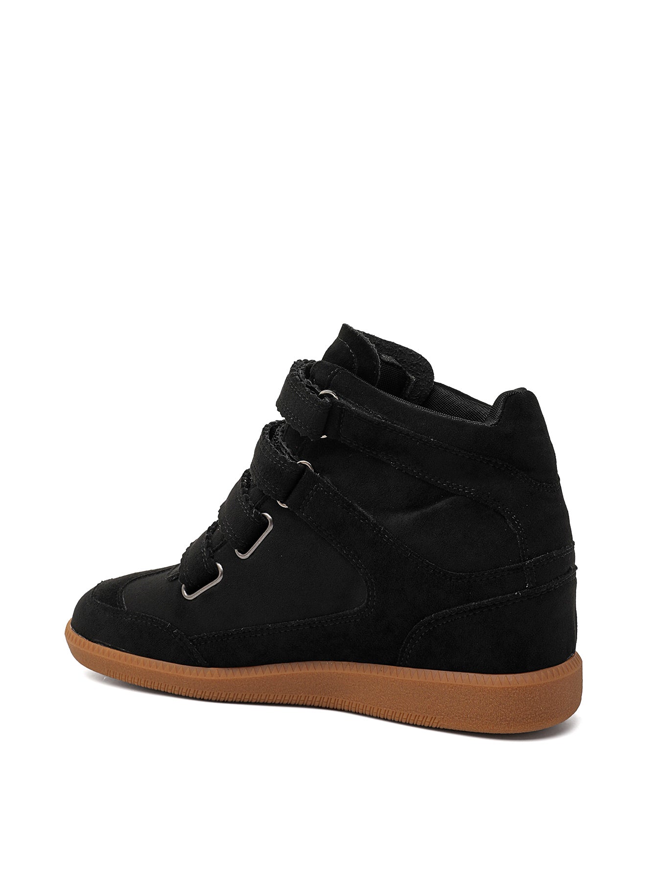 Sneakers Compensées à Scratchs en Suédine - noir