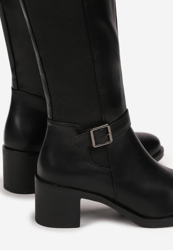 Bottes cavalières Noires à talon carré