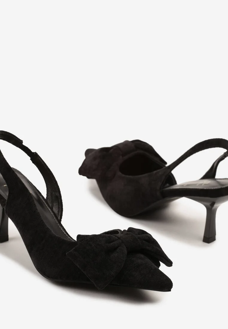 Escarpins slingback avec nœud talon aiguille, Noir