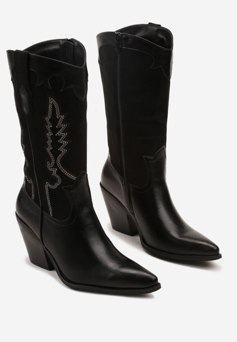 Bottes Santiags mi-mollet bi-matières, Noires