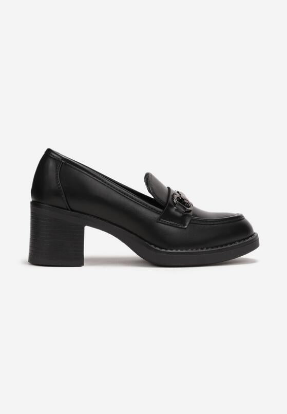 Mocassins femmes noires à talon carré avec boucle