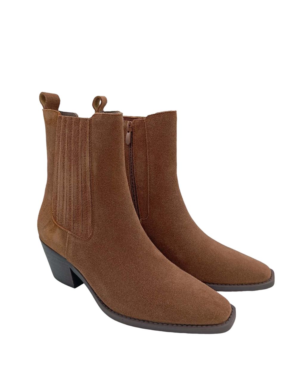Bottines Santiags cuir nubuck, Cognac
