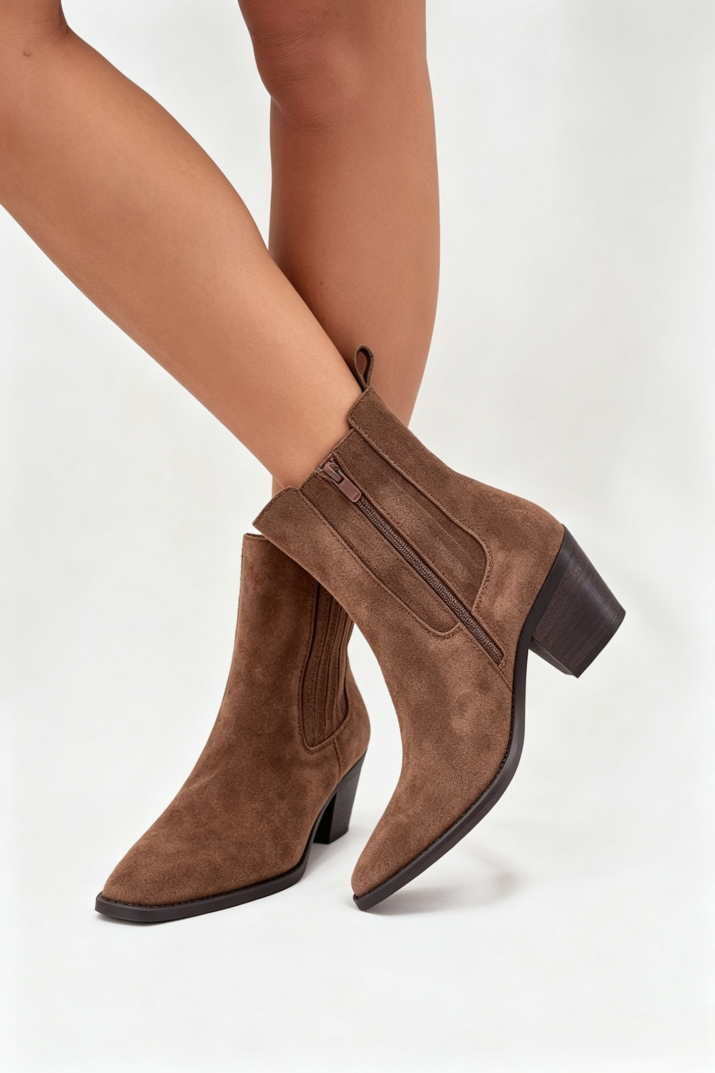 Bottines Santiags cuir nubuck - taupe
