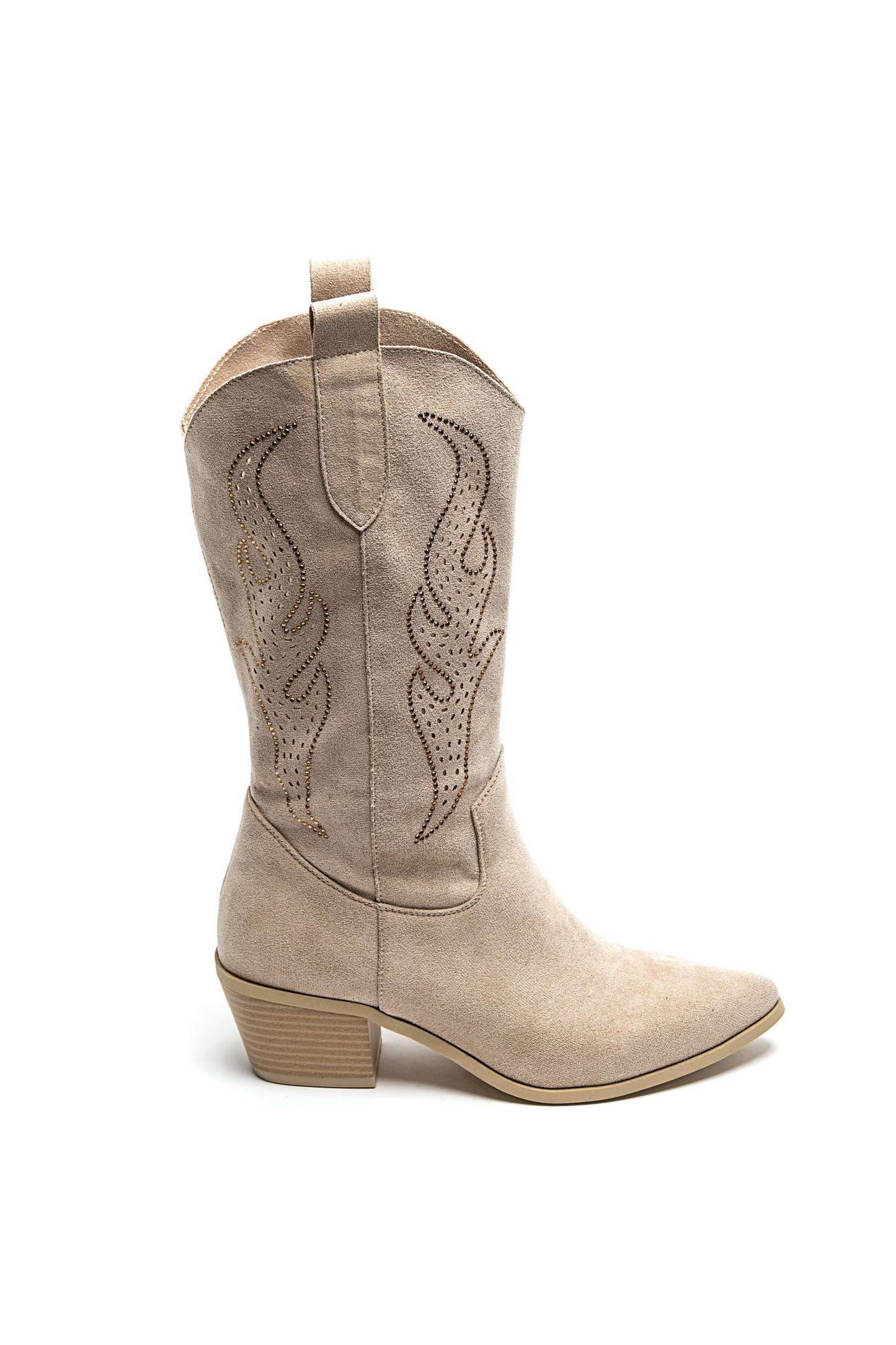 Boots Santiags suédine strass style Cowboy, Beige