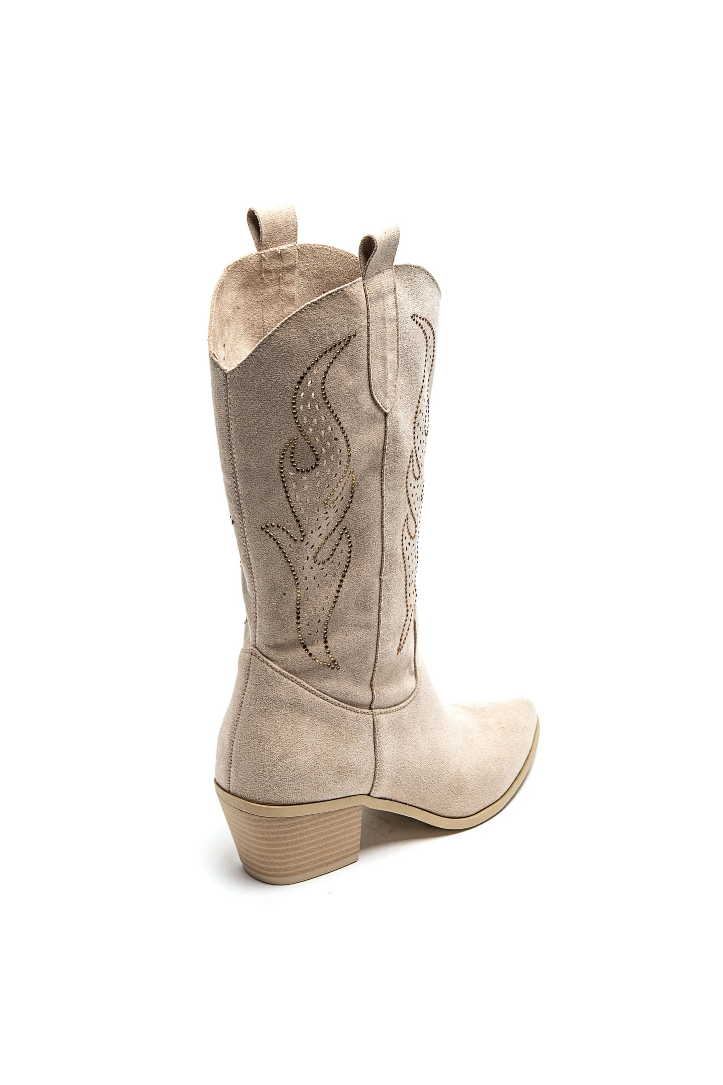 Boots Santiags suédine strass style Cowboy, Beige