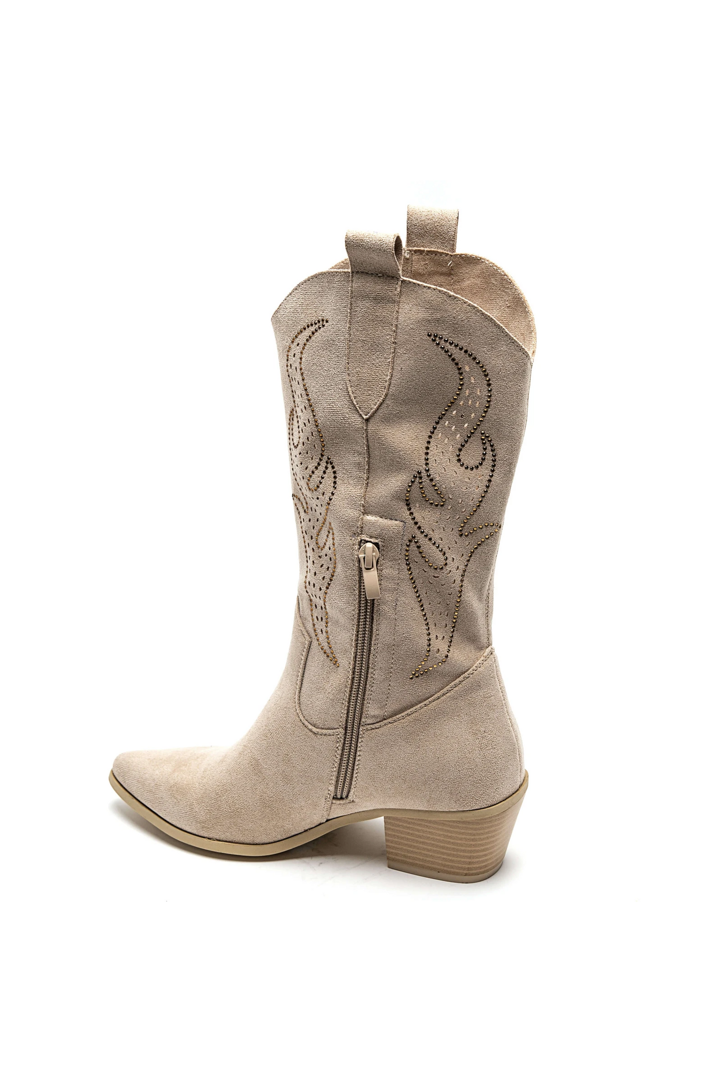 Boots Santiags suédine strass style Cowboy, Beige