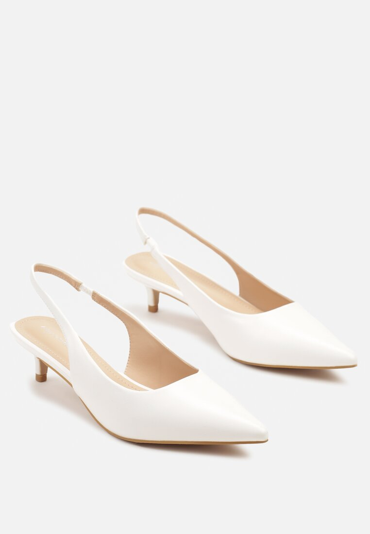 Escarpins slingback à petit talon aiguille, white