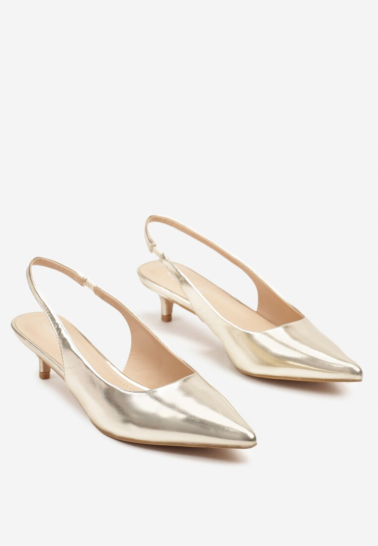Escarpins slingback à petit talon aiguille, Doré