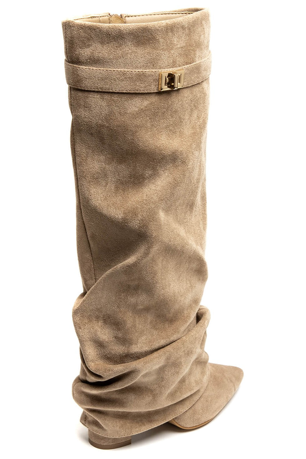 Bottes guêtres plissé à talon bloc et bout pointu, Taupe
