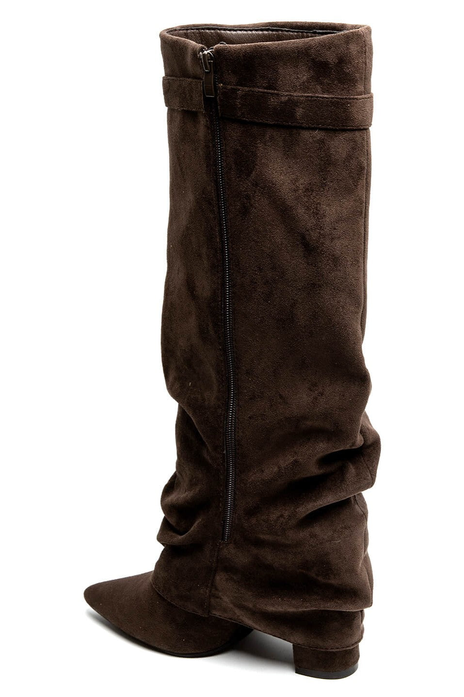 Bottes guêtres plissé à talon bloc et bout pointu, Marron