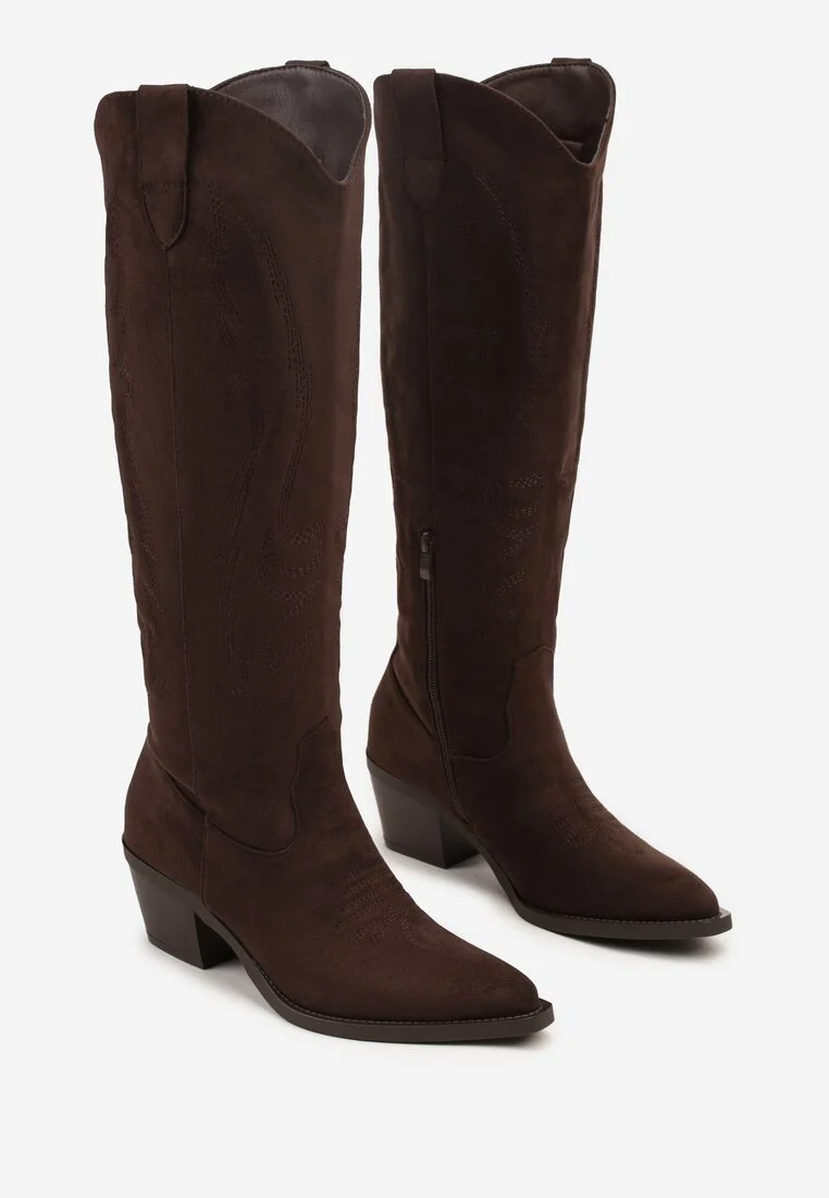 Botte Santiags suédine style Cowboy, Marron choco