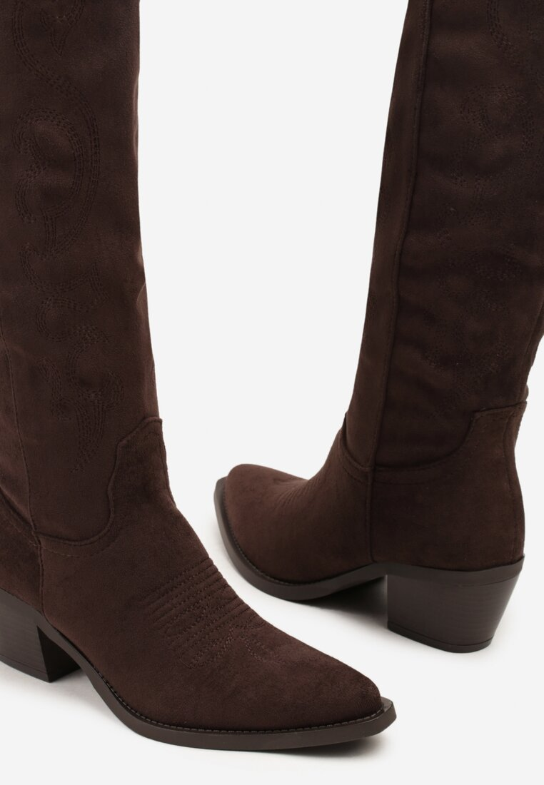 Botte Santiags suédine style Cowboy, Marron choco