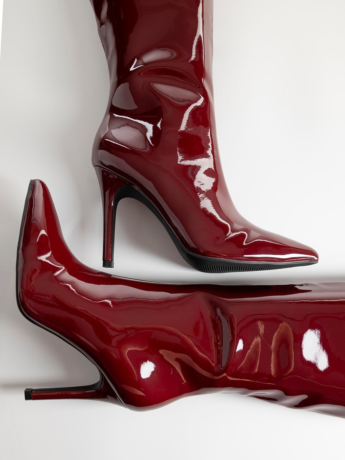 Bottes vernies bordeaux à talon haut