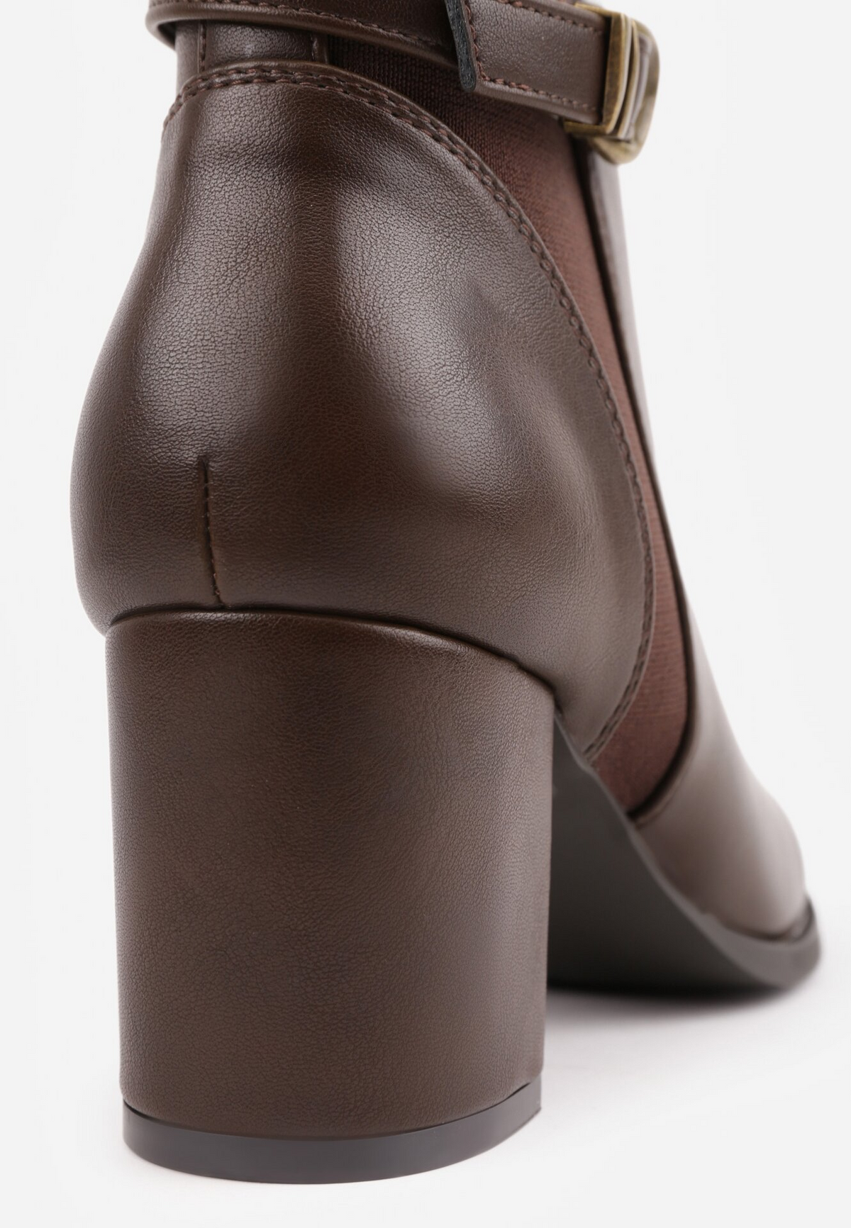Bottines à talon large et bride à boucle - marron