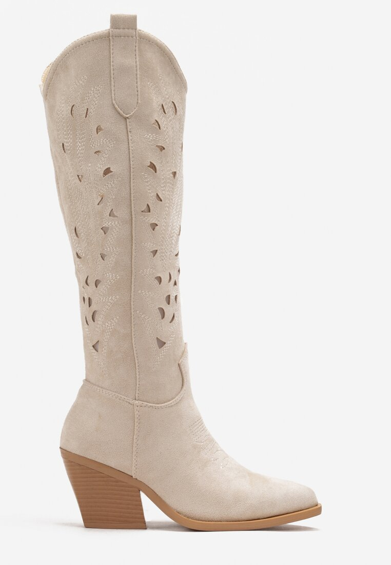 Bottes Cowboy Style Santiags ajourée, Beige écru