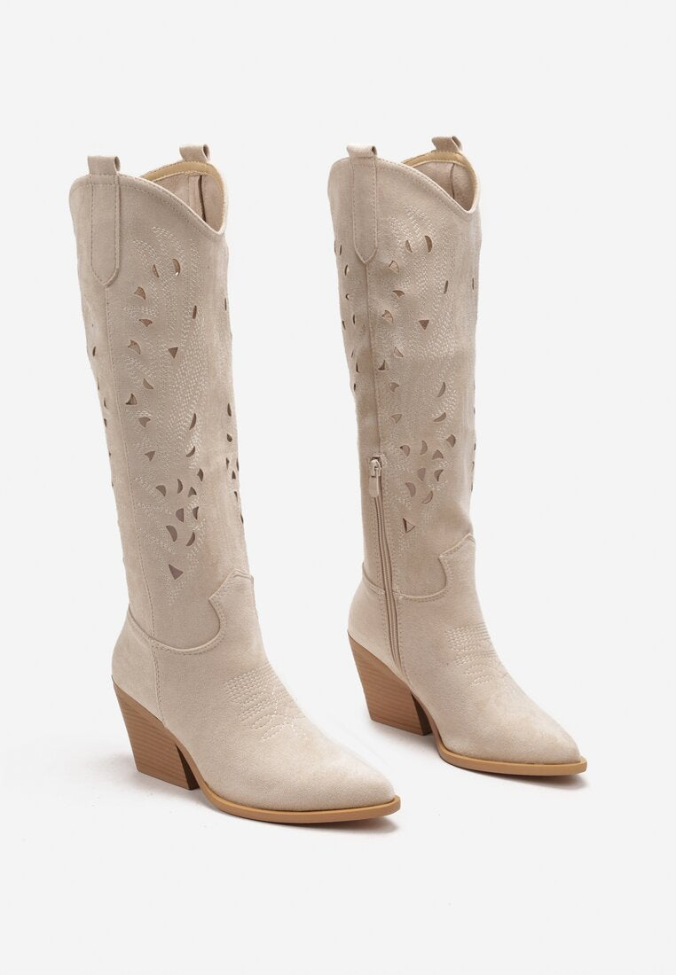 Bottes Cowboy Style Santiags ajourée, Beige écru