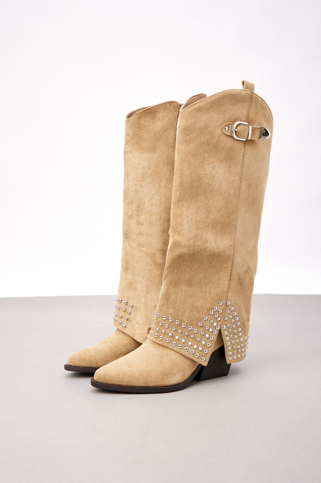 Bottes Santiags guêtres style Cowboy cloutées, Taupe