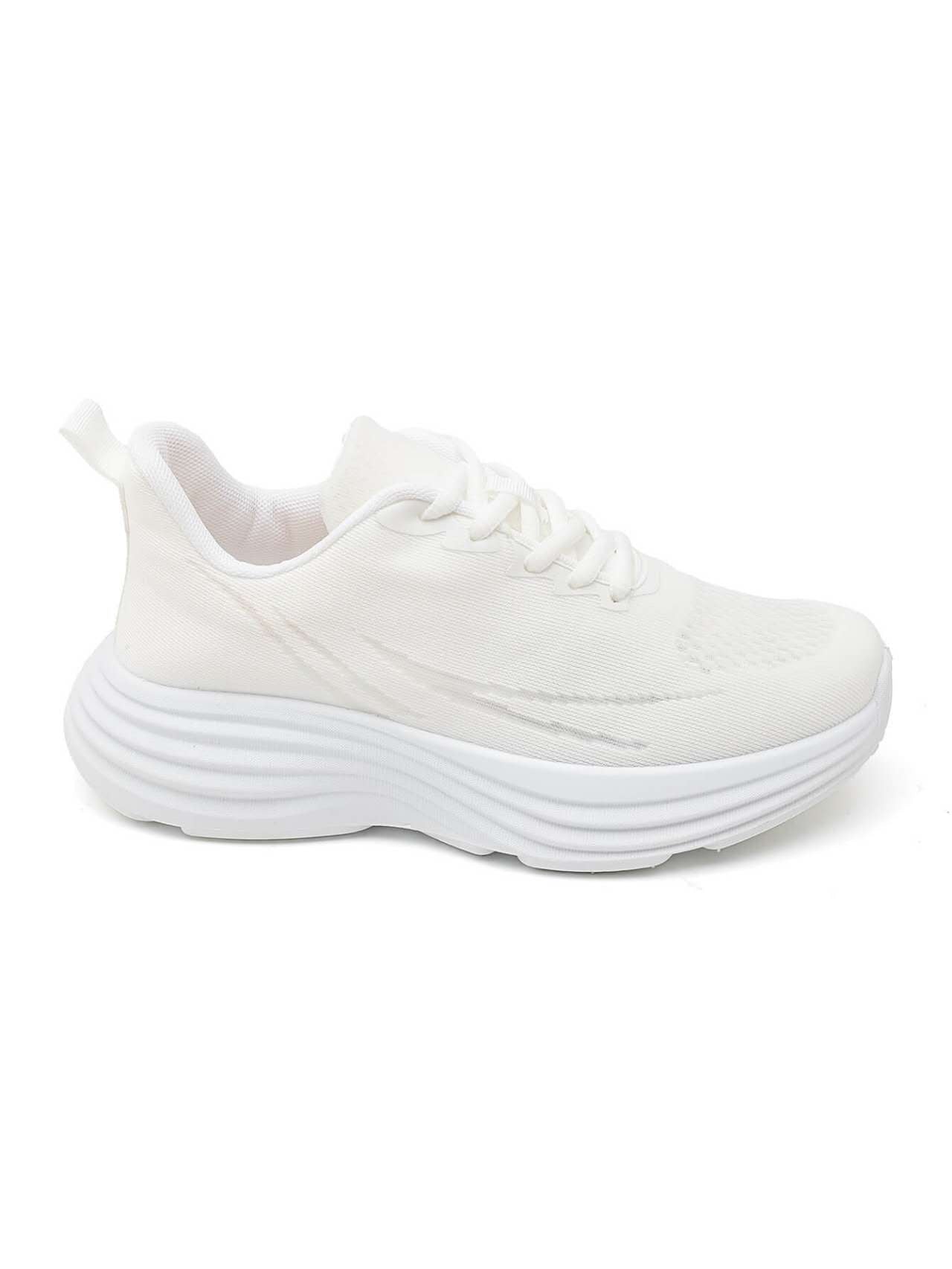 Baskets plateforme à lacets en tissus, blanche