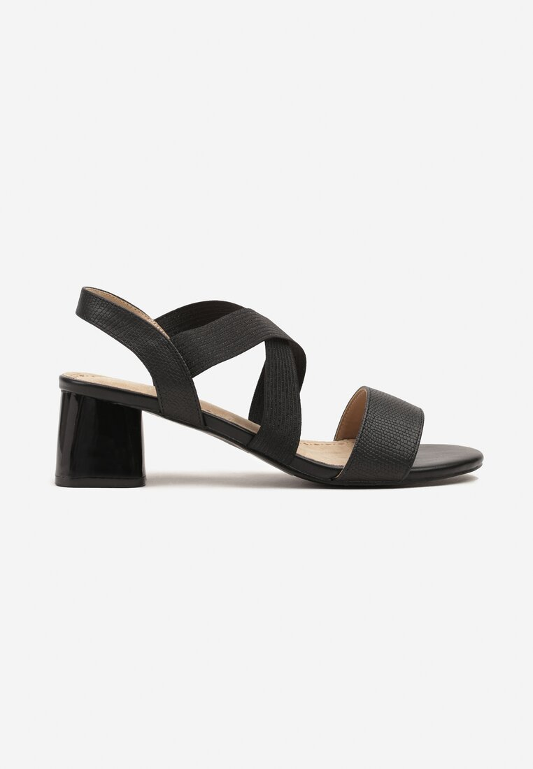 Sandales à talons avec brides croisées, Noir métalique