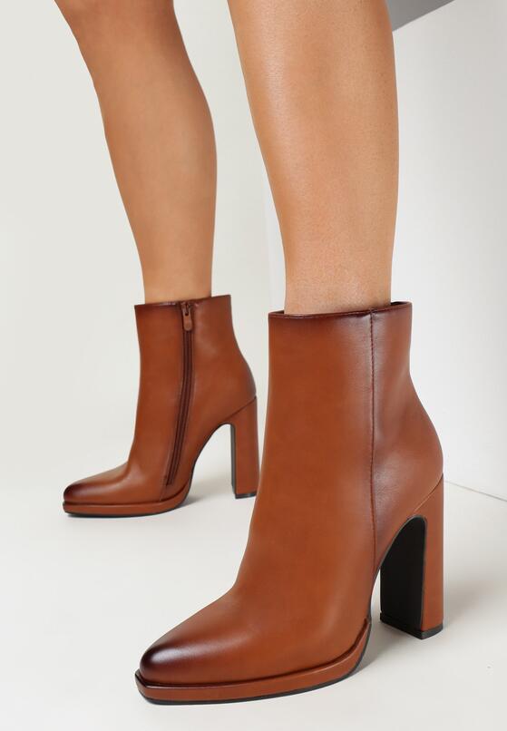 Bottines À Talon carré Et À Plateforme, Cognac