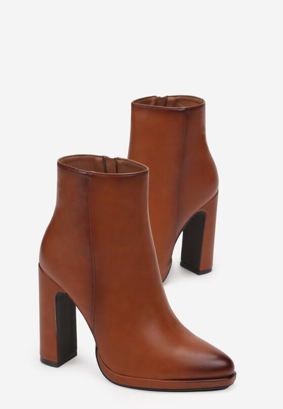 Bottines À Talon carré Et À Plateforme, Cognac