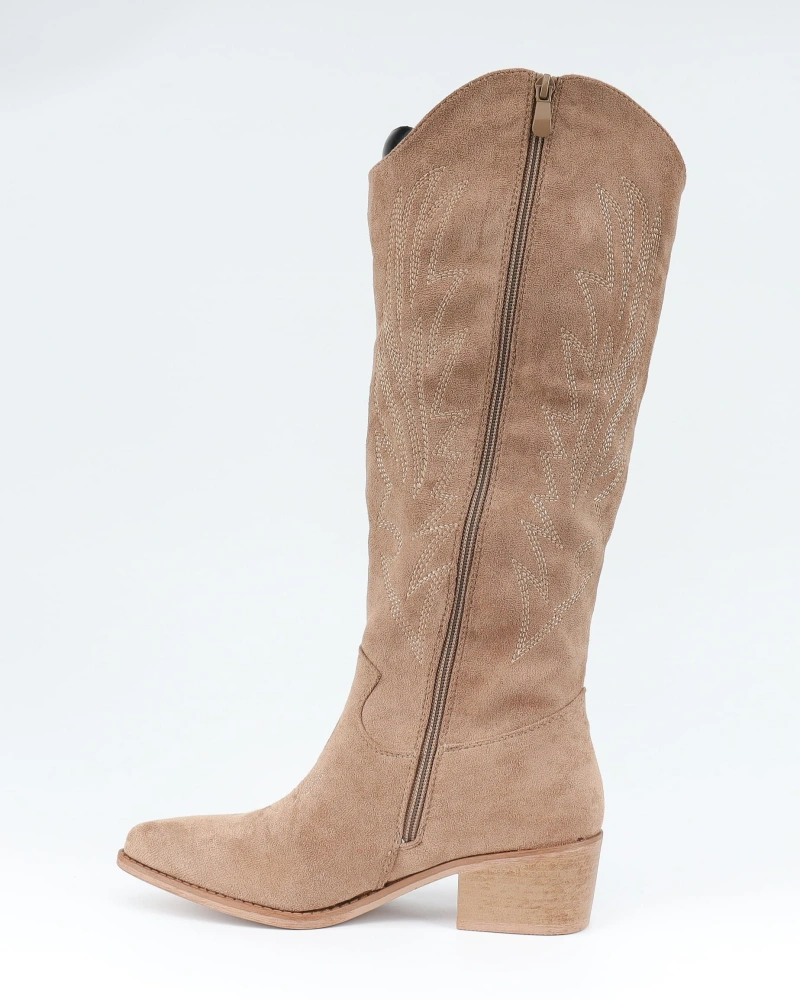 Botte Santiags suédine style Cowboy, Taupe