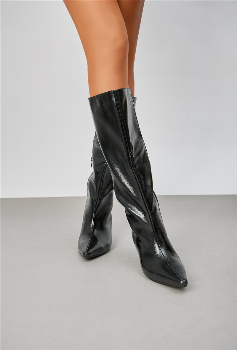 Bottes à talon kitten, Noires vernies